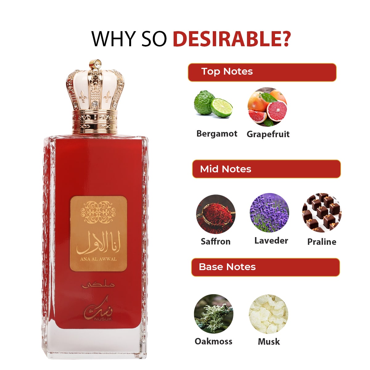 Nusuk Ana Al Awwal Red Malaki 100ml Saffron Floral Perfume