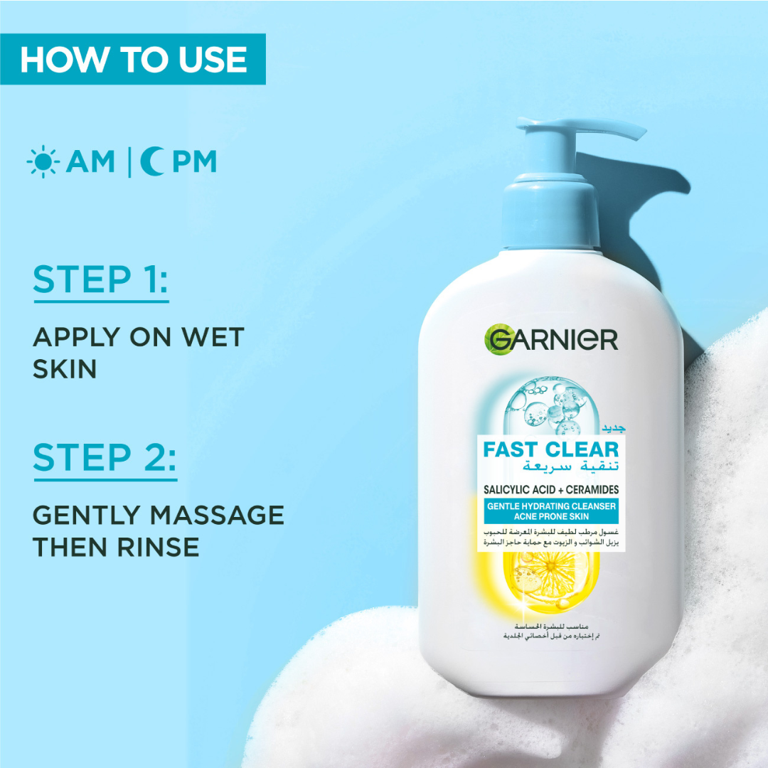 Garnier Fast Clear Hydrating Gentle Cleanser for Acne-Prone Skin