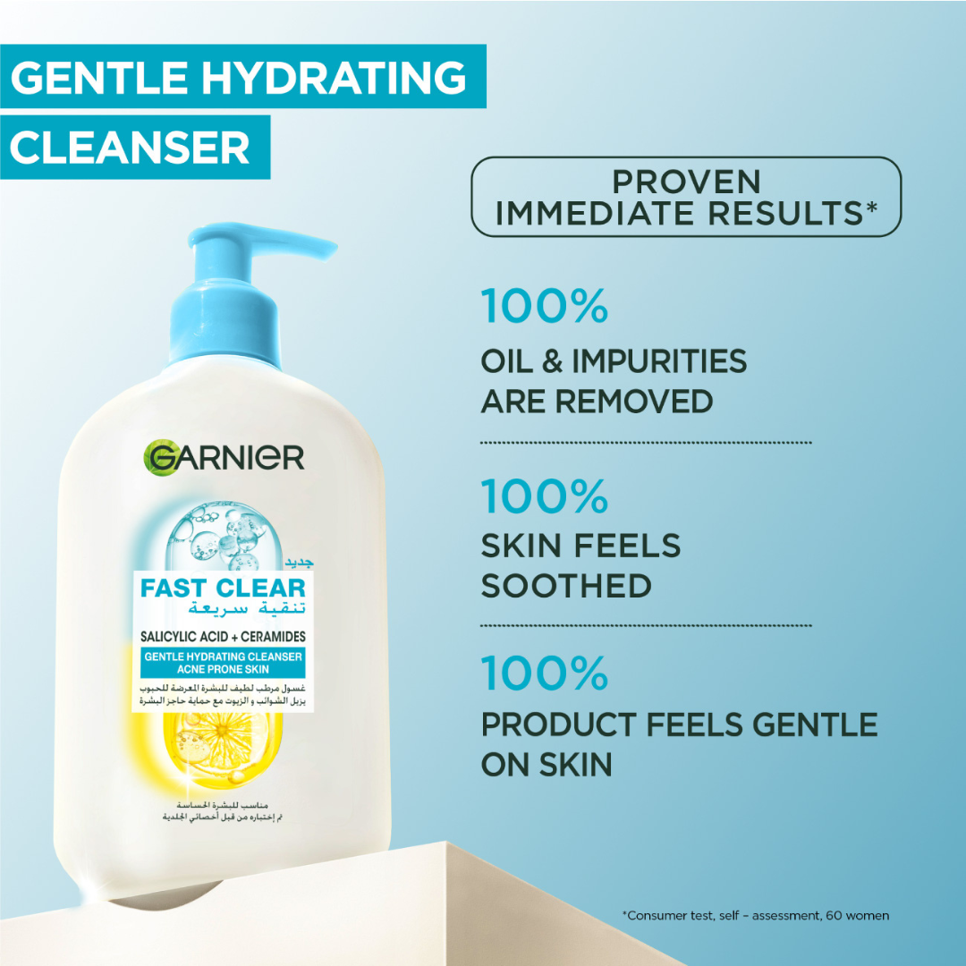Garnier Fast Clear Hydrating Gentle Cleanser for Acne-Prone Skin